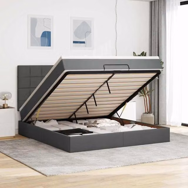Estructura de cama otomana con colchón Maison Exclusive en tela gris oscuro, An/P/Al: 180 x 200 x 28 cm