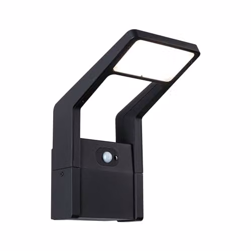 Aplique exterior LED Paulmann con sensor de movimiento y crepuscular, color negro, acabado en aluminio, IP44, 900 lm, luz blanca cálida