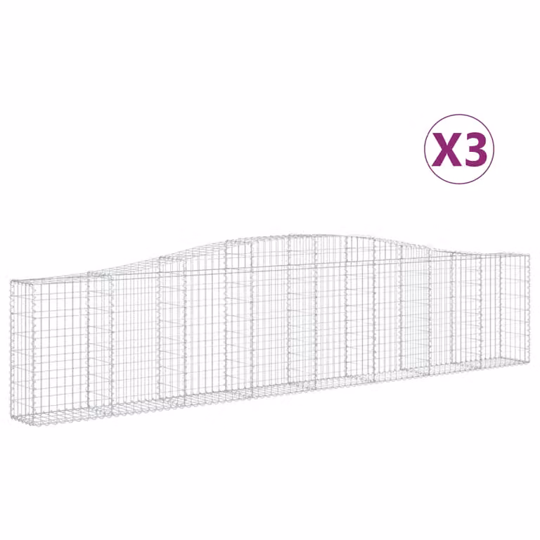 Set de 3 cestas de gaviones videx en acero galvanizado color gris y plata con forma de arco, An/P/Al: 400 x 30 x 80/100 cm