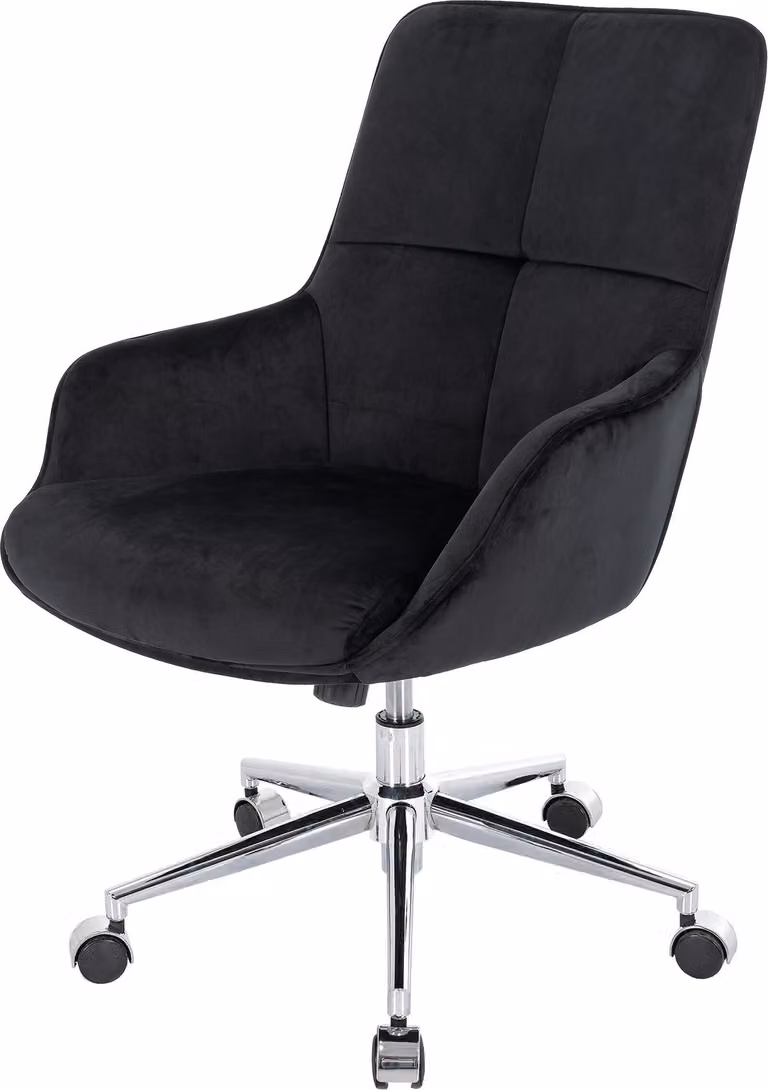 Silla de oficina giratoria Mendler con reposabrazos regulables en altura, tapizada en terciopelo negro, An/P/Al: 64 x 64 x 98 cm