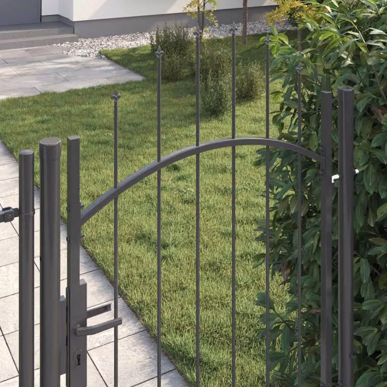 Puerta de jardín de una hoja vidaXL WOERDEN de acero en color gris con cerradura, Altura: 170 cm