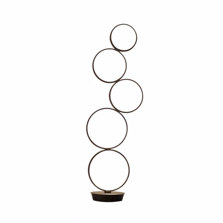 Lámpara de pie LED Kosilum en color negro con diseño de anillo moderno en metal y plástico, Altura: 130 cm
