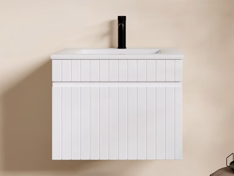 Mueble de baño suspendido blanco con acabado brillante y lavabo encastrado SATARA An/P/Al: 60 x 46 x 29 cm