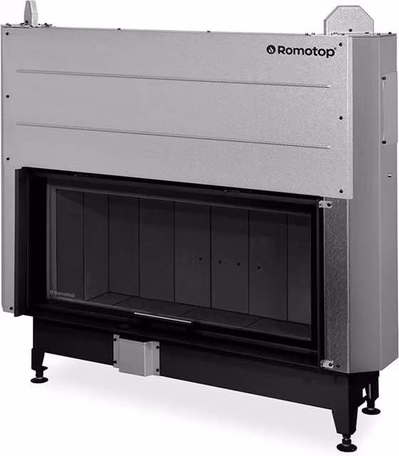 Chimenea de leña ROMOTOP Heat FG107-47 frontal con acabado cerámico en colores negro, gris o plata
