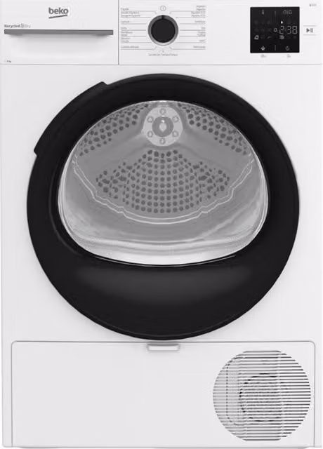 Secadora de carga frontal Beko BM3T38230WB con bomba de calor de 8 kg, clase D, color blanco y libre instalación