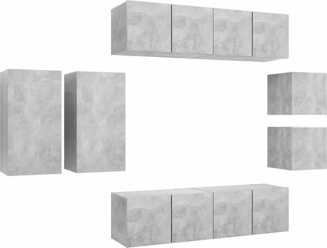 Juego de muebles de 8 piezas Helloshop26 para salón o dormitorio con mueble de TV y aparador en madera de ingeniería color gris y marrón con acabado mate