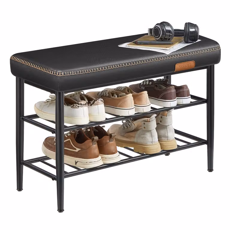 Banco zapatero VASAGLE con asiento de piel sintética negro, An/P/Al: 80 x 30 x 50 cm
