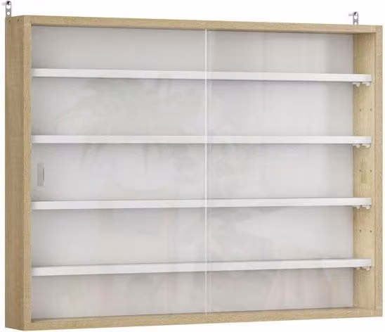 Vitrina expositora de pared HOMCOM con 5 niveles, estantes ajustables y 2 puertas correderas de vidrio, diseño moderno en blanco y roble, An/P/Al: 80 x 9,5 x 60 cm