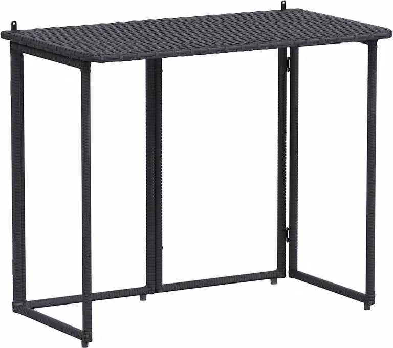 Mesa de jardín plegable Syfax de ratán sintético negra An/P/Al: 90 x 51 x 75 cm