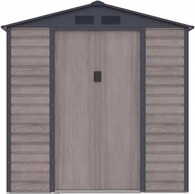 Caseta de jardín de acero galvanizado Adelmo con efecto madera en color gris antracita y ventana, 2,79 m²