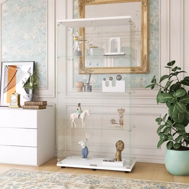 Vitrina de cristal NAHILIMI en color blanco con 2 puertas, 4 estantes y cerradura, An/P/Al: 80 x 36 x 164 cm