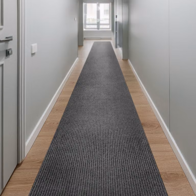 Alfombra de pasillo Wecon Home color antracita, rectangular, lavable y antideslizante, An/P: 80 x 500 cm