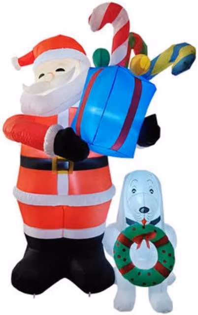 Figura inflable de Papá Noel con perro y regalos StarryLights multicolor, Altura: 210 cm