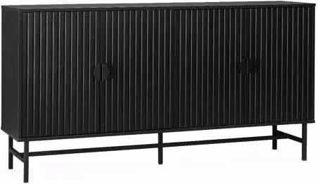 Aparador de estilo industrial Sweeek con efecto madera y 4 puertas en color negro, An/P/Al: 157.5 x 39 x 83 cm