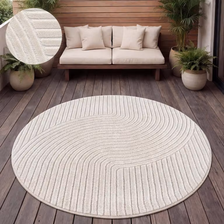 Alfombra redonda Paco Home estilo escandinavo boho chic para exterior o interior, color beige y verde, Diámetro: 120 cm