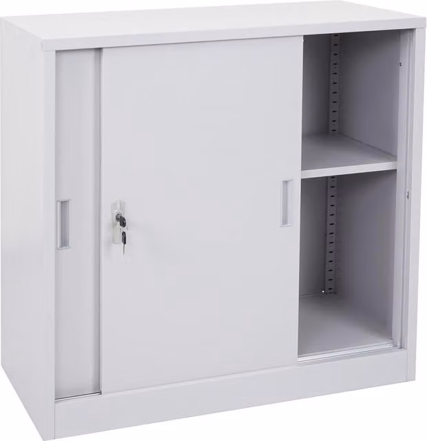 Archivador de acero Boston Hegele Hhg-588 con puertas correderas y cerradura, color gris, An/P/Al: 90 x 45 x 90 cm