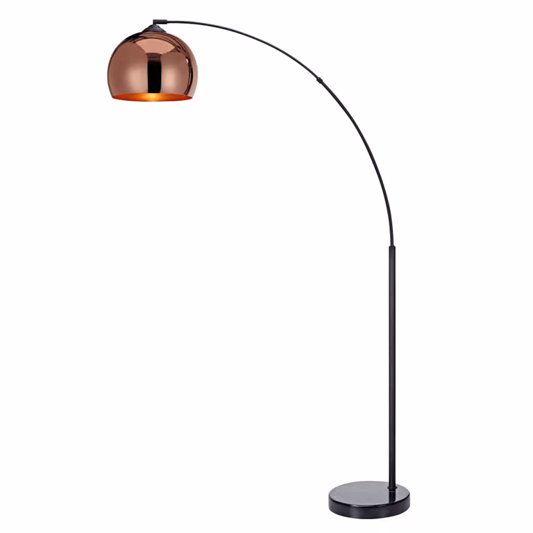 Lámpara de pie de arco moderna Teamson Home con base de mármol y pantalla en color oro, latón o cobre