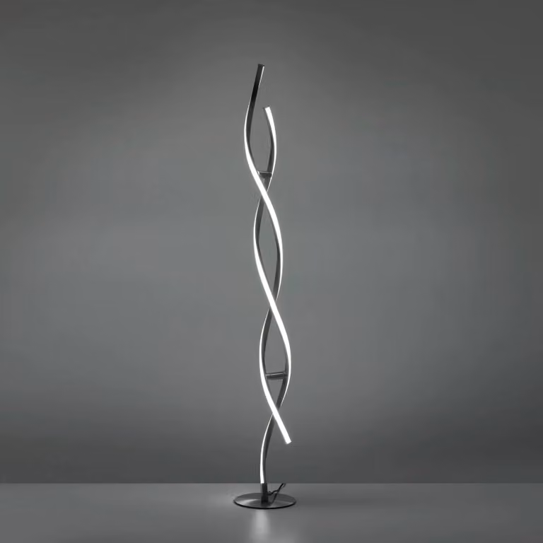 Lámpara de pie LED inteligente LOLA Smart Swing en aluminio gris y plata, atenuable con control remoto y compatible con Alexa y Google Assistant para salón o comedor