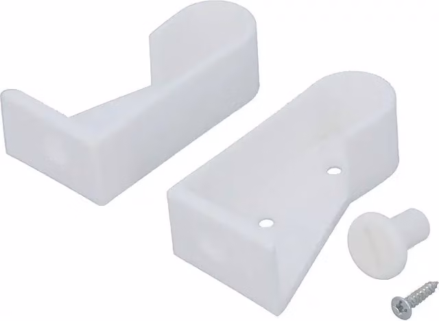 Pack de 2 soportes para barra de ropa Suki en color blanco, fabricados en plástico para barras de 18 x 15 mm