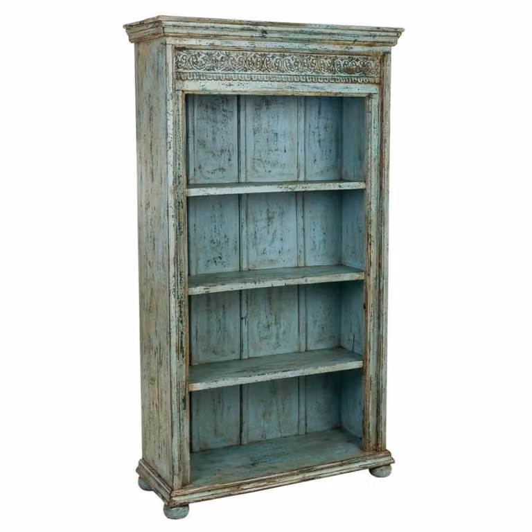 Estantería librería Wanderlust deco de madera de mango azul estilo boho An/P/Al: 100 x 40 x 180 cm