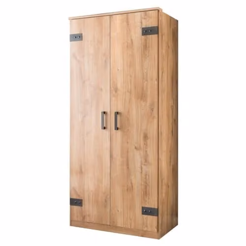 Armario industrial Wimex Liverpool de roble gris y marrón con 2 puertas batientes, An: 90 cm, P: 58 cm, Al: 199 cm