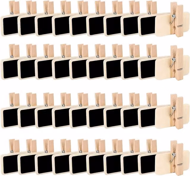 Pack de 100 mini pizarras de madera Neptune de color negro con pinzas para notas, An/P/Al: 4 x 2,2 x 2,2 cm