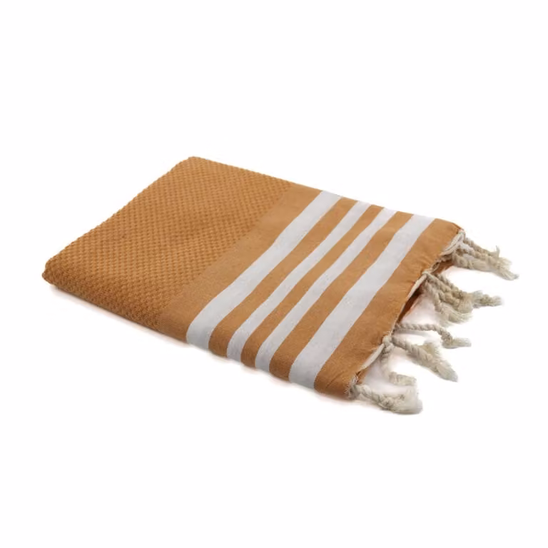 Fouta Febronie de algodón con tejido de nido de abeja en color amarillo, 100 x 200 cm