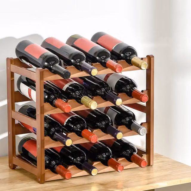Botellero de madera de bambú Homcom de 4 niveles para 16 botellas de vino, color marrón, An/P/Al: 43 x 23,5 x 38 cm