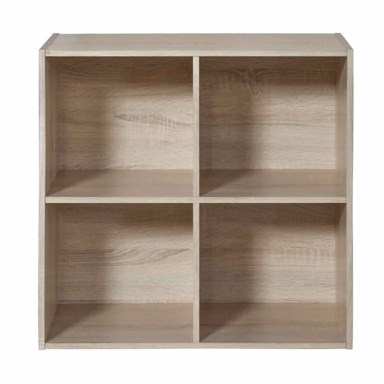 Mueble de almacenamiento Calicosy con 4 compartimentos tipo cubo en color roble y acabado mate, An/P/Al: 61,5 x 29,5 x 61,5 cm