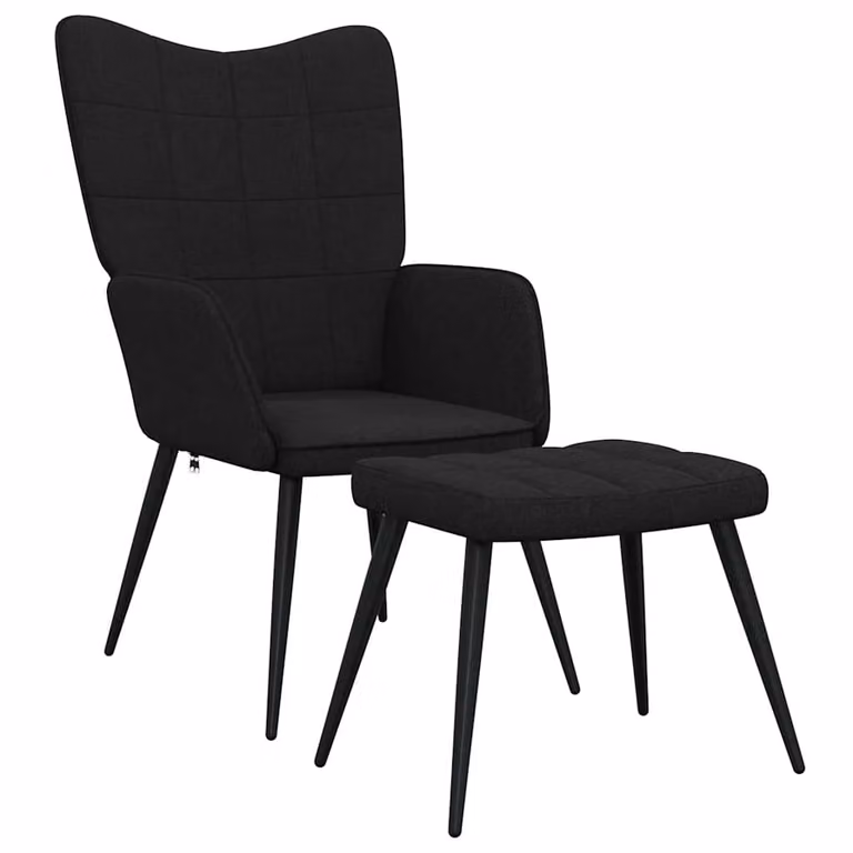 Sillón de relax vidaXL con reposapiés, diseño moderno en tela negra y estructura de metal