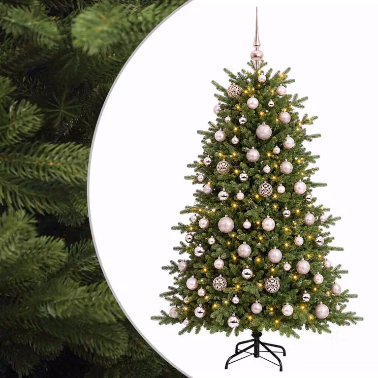 Árbol de Navidad artificial verde vidaXL con 300 LED de luz blanca cálida y bolas, Altura: 210 cm