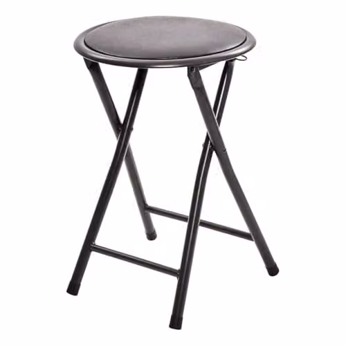 Taburete plegable redondo 5 five simply smart en color negro con asiento de polipiel y estructura de metal mate