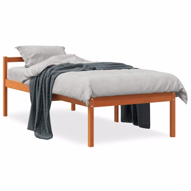 Cama para mayores vidaXL de madera maciza de pino, color marrón encerado, An/P: 75 x 190 cm