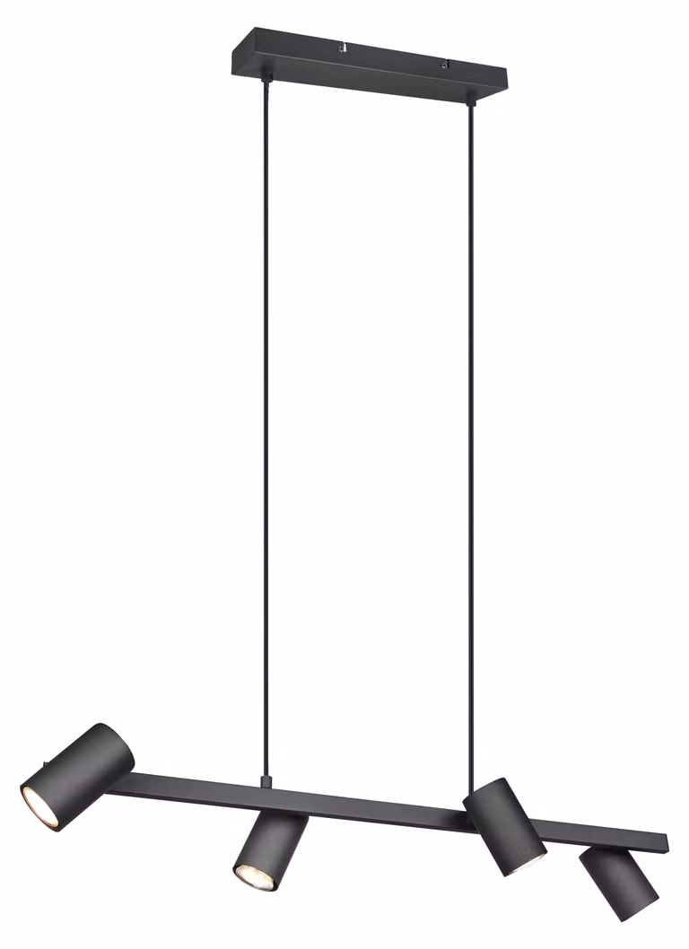 Lámpara colgante Trio Marley negra de metal con 4 focos GU10, An/P/Al: 80 x 18 x 150 cm
