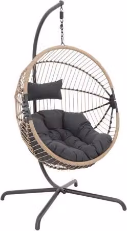 Sillón colgante tipo huevo Outsunny de metal y tejido para exterior en beige y negro, An/P/Al: 96 x 95 x 200 cm