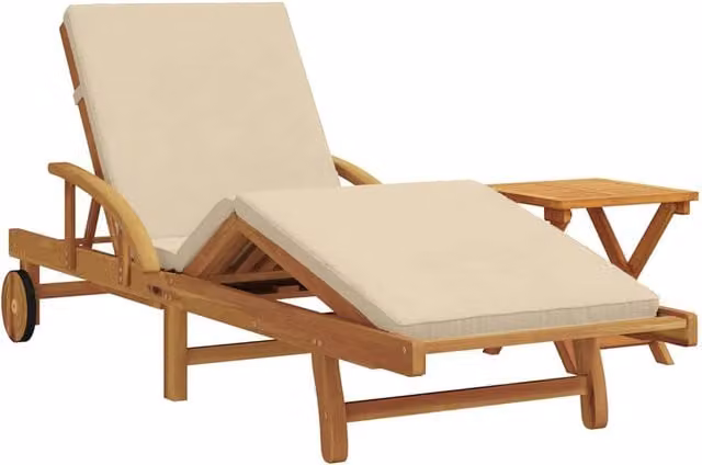 Set de 2 tumbonas SYFAX de madera de acacia tratada en color beige y marrón con reposacabezas ajustable para jardín o terraza