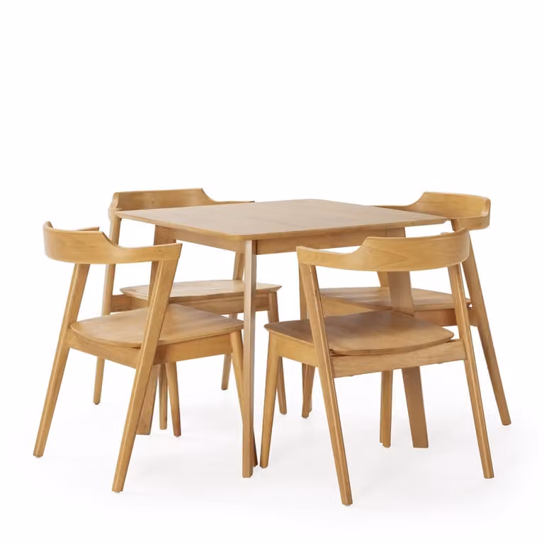 Juego de comedor HOMN de mesa cuadrada y 4 sillas de madera en color marrón y amarillo An/P/Al: 80 x 80 x 75 cm