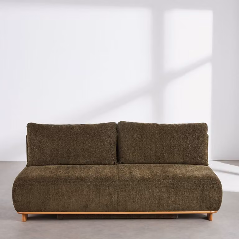 Sofá cama de 2/3 plazas Maison du Monde en color verde con arcón y estructura de madera sólida