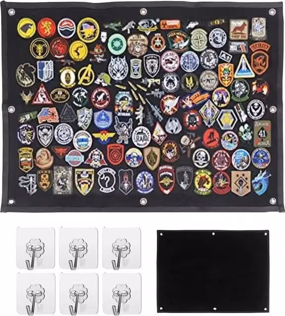 Parches de pared Neptune para insignias y parches militares con ojales de acero, color negro, An/P/Al: 110 x 70 cm