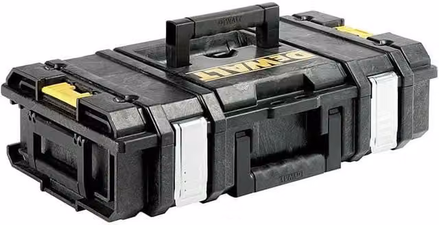 Maletín estanco apilable DeWalt DS150 en color negro con detalles metálicos