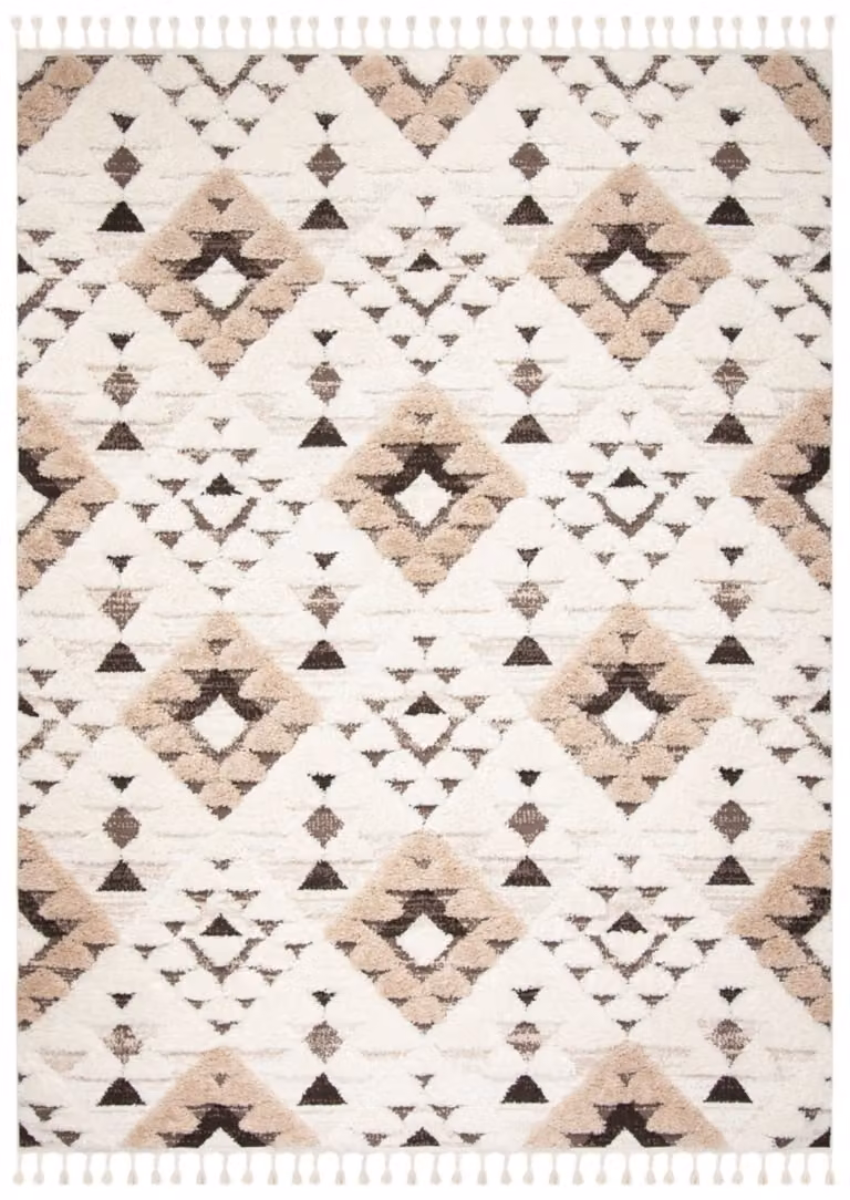 Alfombra Safavieh de estilo marroquí y diseño moderno en polipropileno, color blanco y marrón, An/P: 274 x 366 cm