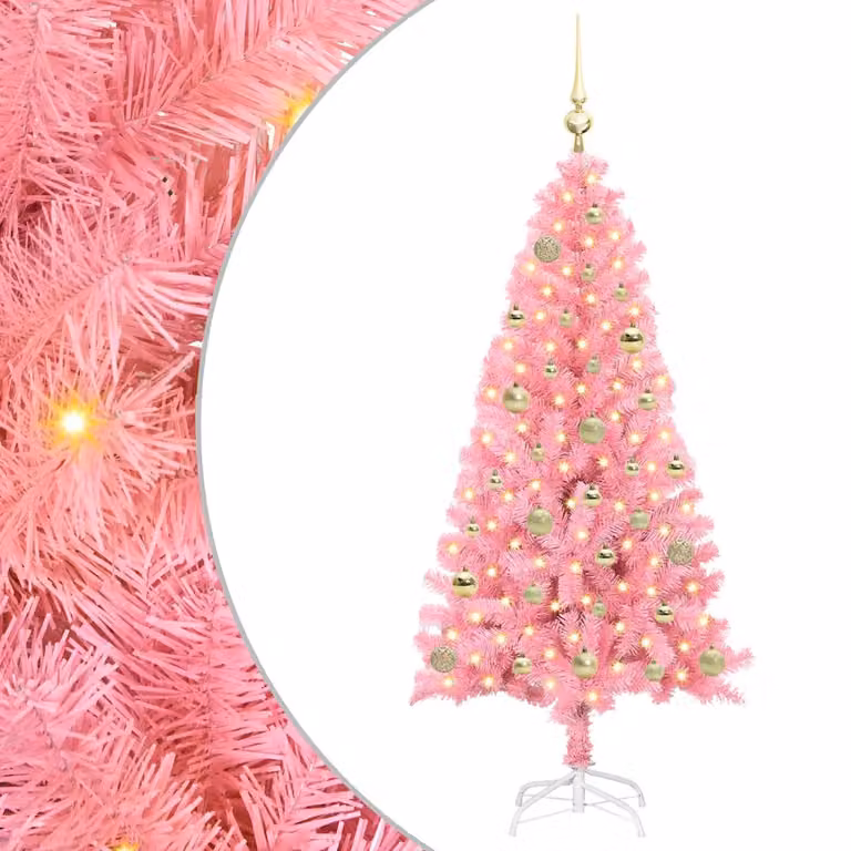 Árbol de Navidad rosa vidaXL de 150 cm con luces LED de color blanco cálido fabricado en PVC