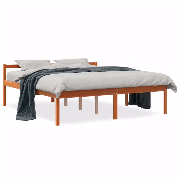 Cama para mayores vidaXL de madera maciza de pino en color marrón con acabado encerado, An/P/Al: 160 x 200 cm