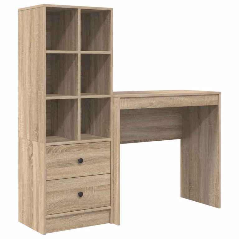 Set de 2 escritorios modernos vidaXL en roble sonoma con estantería para oficina en casa, An/P/Al: 125,5 x 40 x 127 cm
