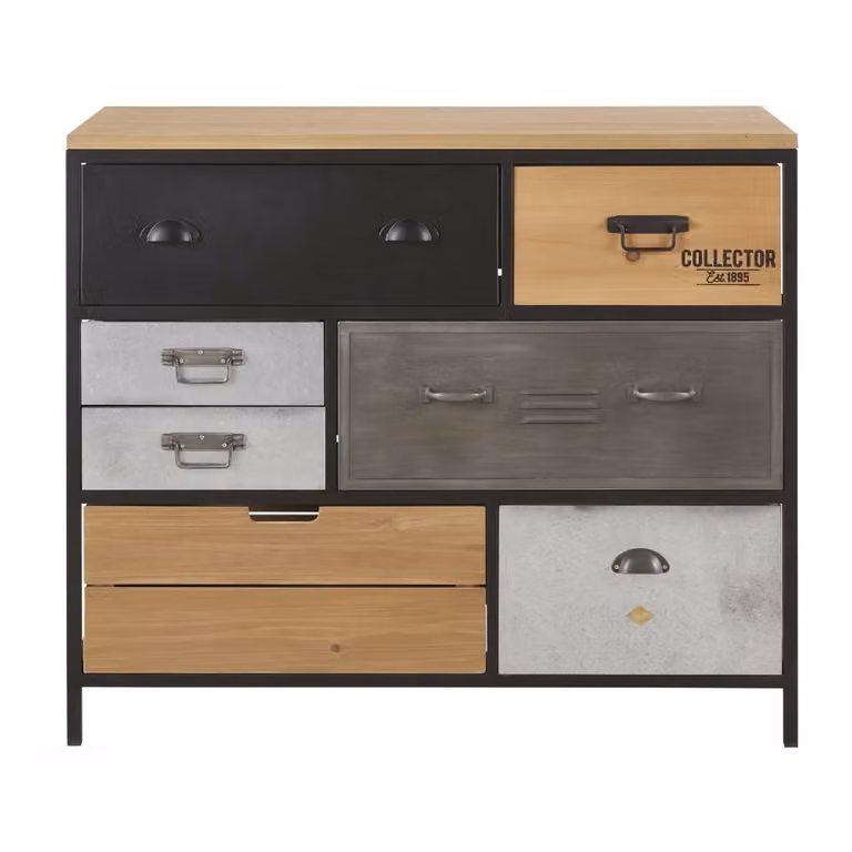 Cómoda de estilo industrial Maisons du Monde con 8 cajones de metal y abeto en colores negro, antracita o marrón