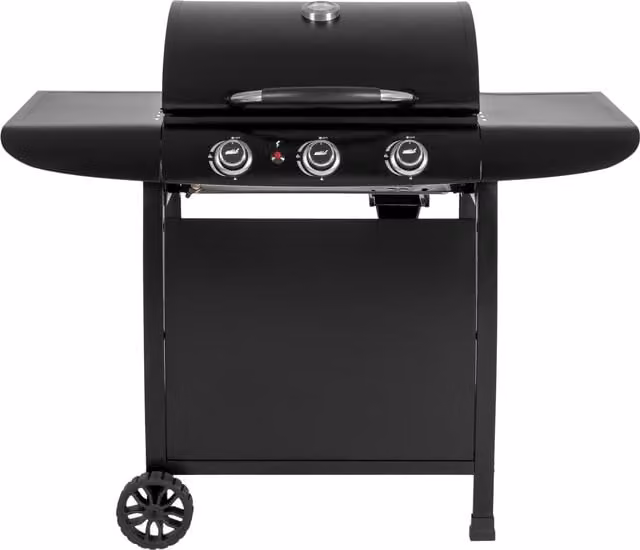 Barbacoa de gas de 3 fuegos Huige en color negro con termómetro