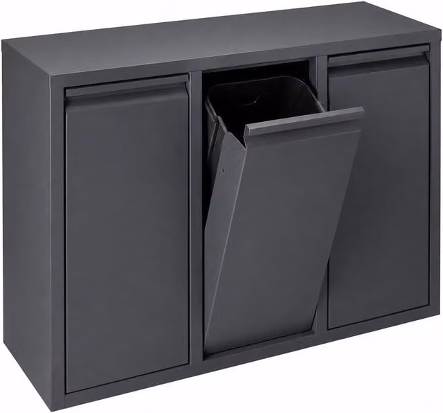 Cubo de basura abatible Relaxdays con 3 compartimentos, metálico, con cubos interiores extraíbles, color antracita, An/P/Al: 49 x 25 x 65 cm