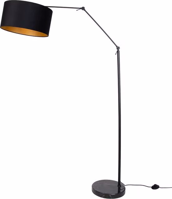 Lámpara de pie ajustable Qazqa con pantalla de tela negra y base de mármol en color negro y dorado para tu salón