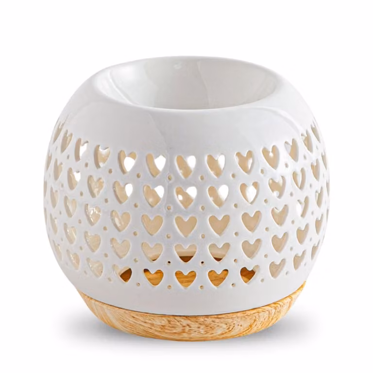 Quemador de perfume de cerámica Zen'Arôme en color blanco con forma de corazón para vela tealight, Altura: 9,5 cm