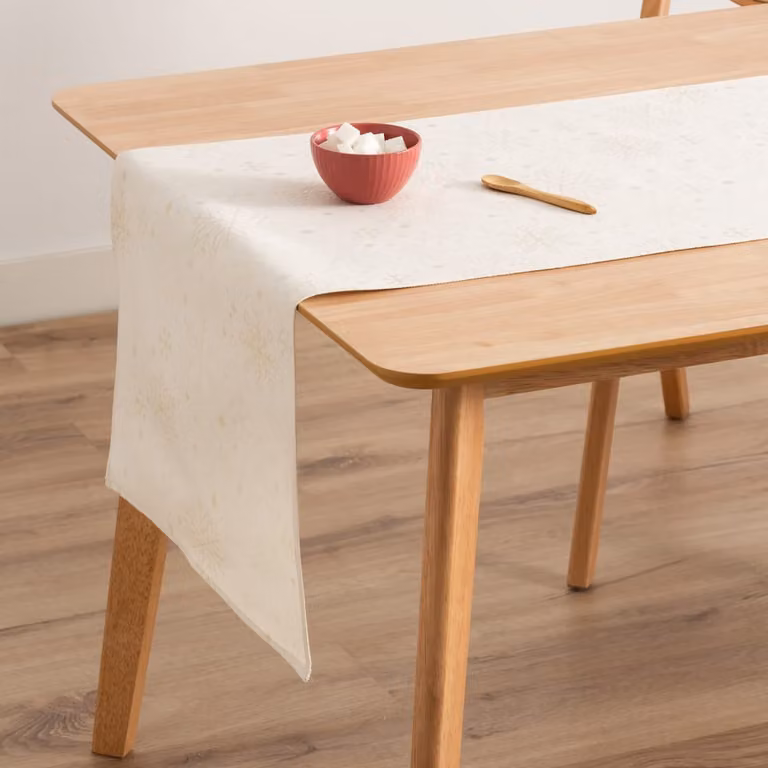 Camino de mesa de Navidad Gamusi en jacquard de algodón, color beige, An/P: 45 x 135 cm